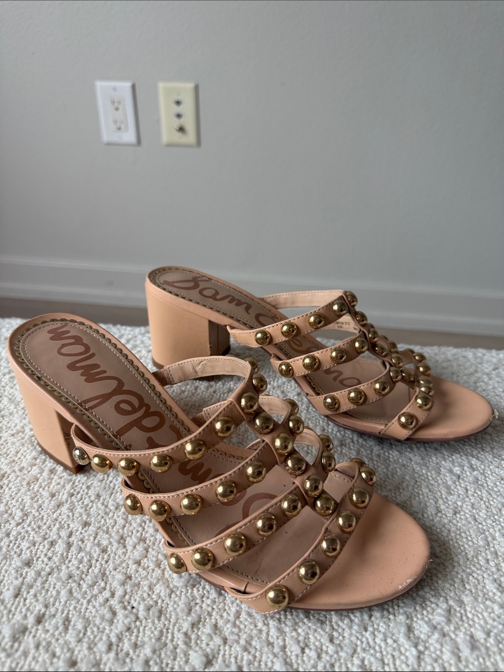 Sam Edelman Suri strapped studded heeled sandals - nude size 7.5
